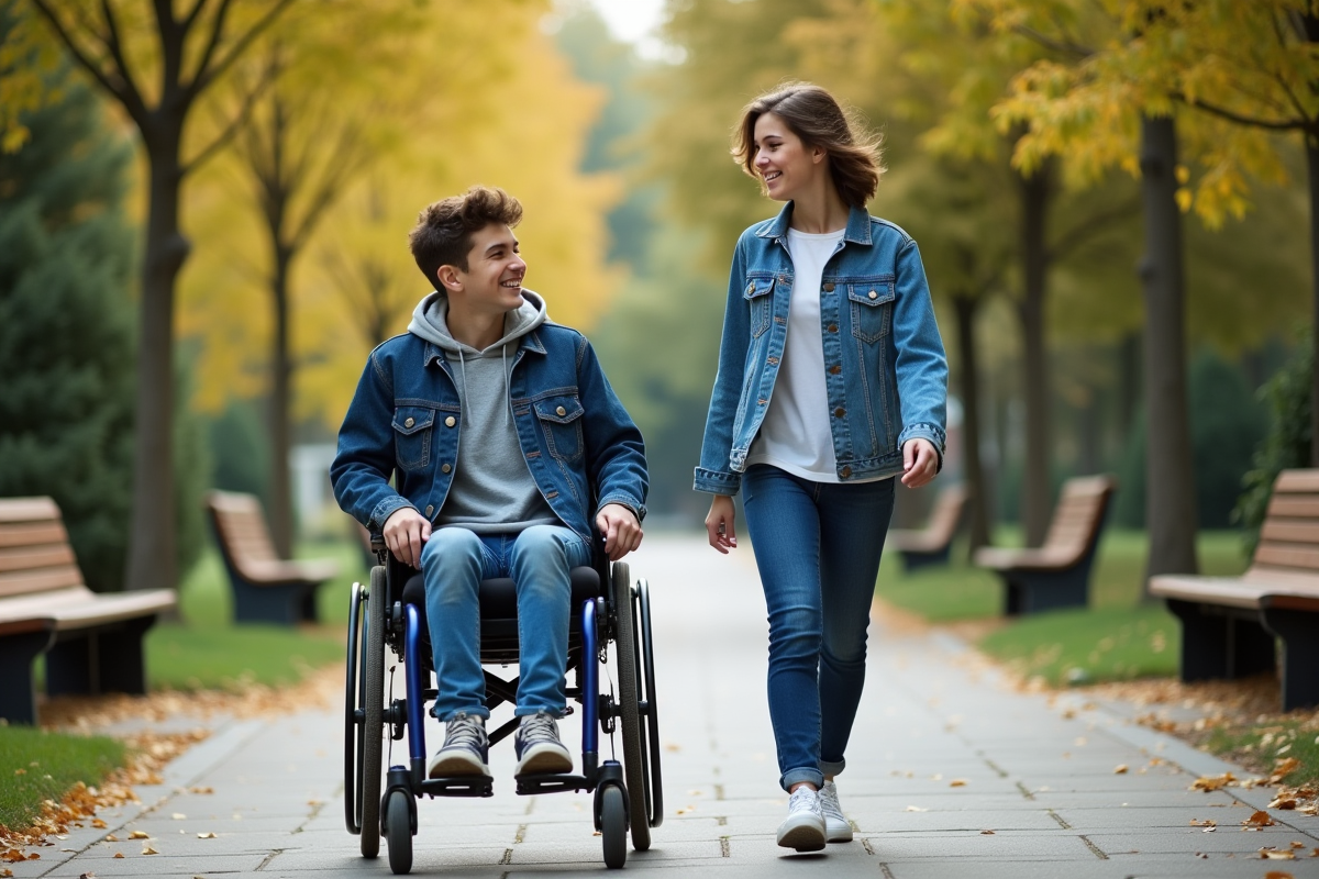 Deux adolescents discutent en marchant dans la nature