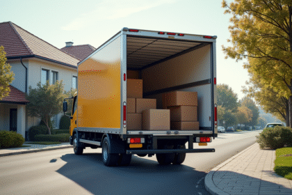 Camion de déménagement 20m3 dans une rue résidentielle