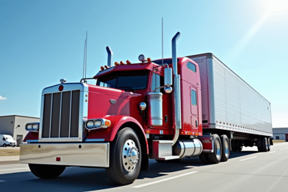Camion de dépannage lourd rouge en action sur une route industrielle
