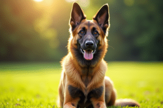 Chien Laekenois belge assis en plein soleil sur l'herbe verte