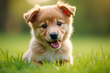 Chiot joueur sur herbe verte pour article sur chiens