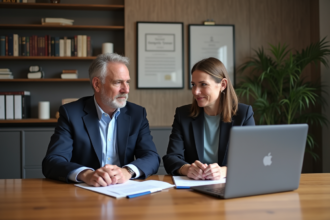 Couple d'avocats en réunion dans un bureau moderne