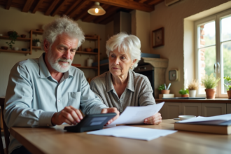 Couple d'adultes examinant des papiers dans une maison de vacances