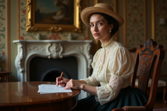 Femme bourgeoise en 1900 assise dans un salon élégant