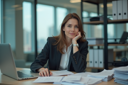 Femme au bureau semblant fatiguée et concentrée