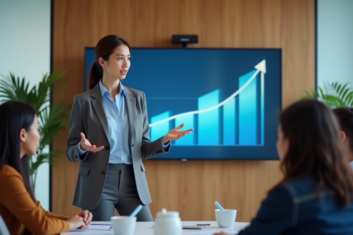 Femme professionnelle présentant un graphique financier