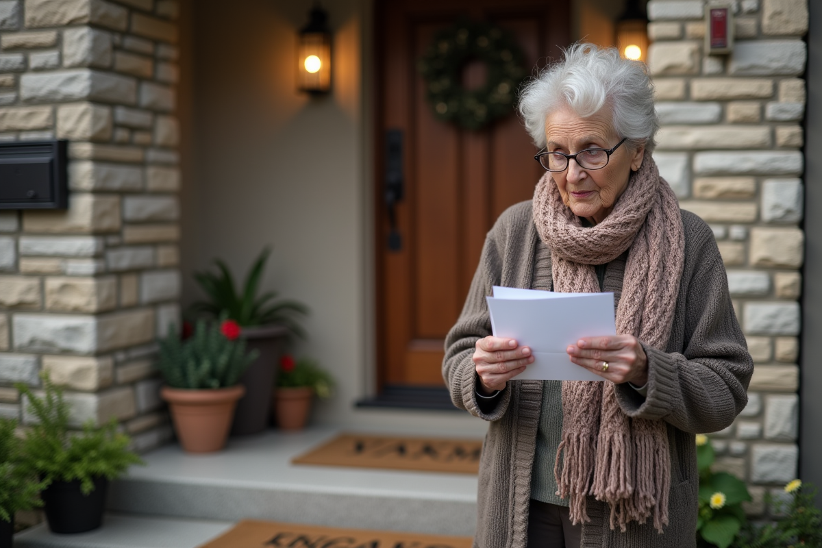 Femme retraitée examinant sa boîte aux lettres devant sa maison