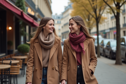 Deux jeunes femmes élégantes dans un boulevard parisien