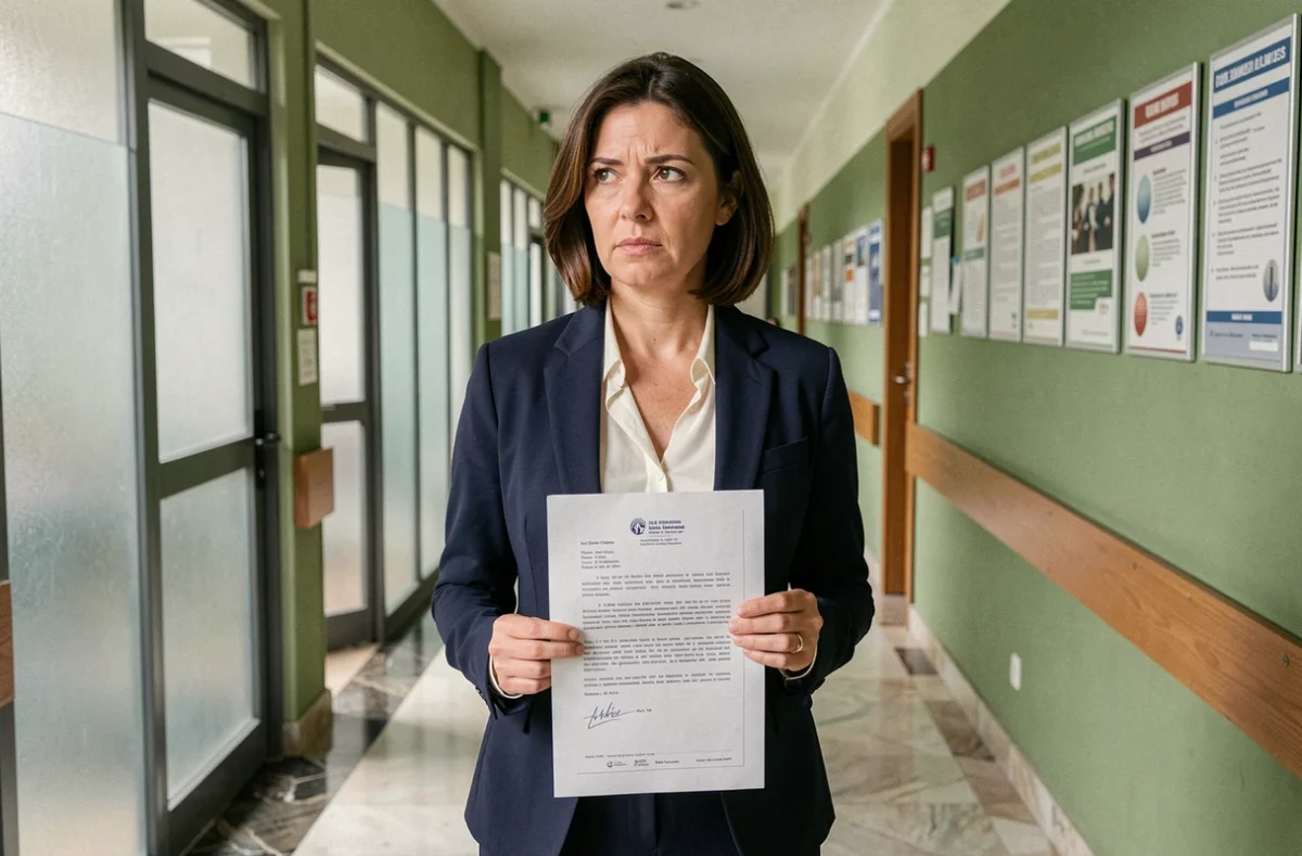 Fonctionnaire tenant un document officiel de contravention de classe 5 dans un couloir administratif