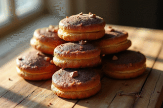 Gavottes au chocolat sur table en bois rustique
