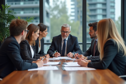 Groupe de professionnels en réunion dans un bureau moderne