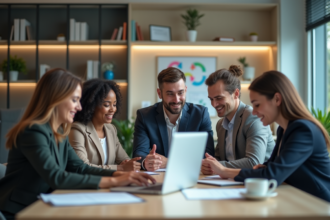 Groupe de professionnels en réunion dans un bureau moderne