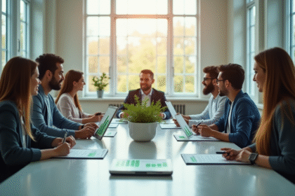 Groupe de professionnels discutant d'investissement durable