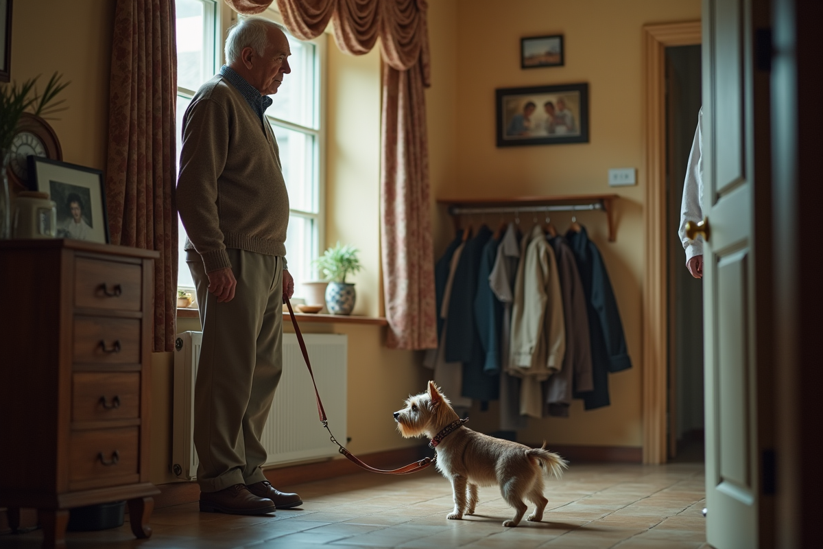 Homme âgé avec un chien dans l