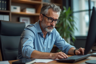 Homme d'âge moyen ajustant un panneau de contrôle dans un bureau moderne