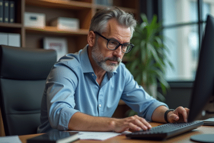 Homme d'âge moyen ajustant un panneau de contrôle dans un bureau moderne