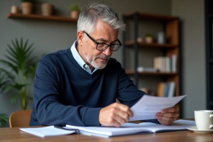 Homme d'âge moyen examine des documents financiers