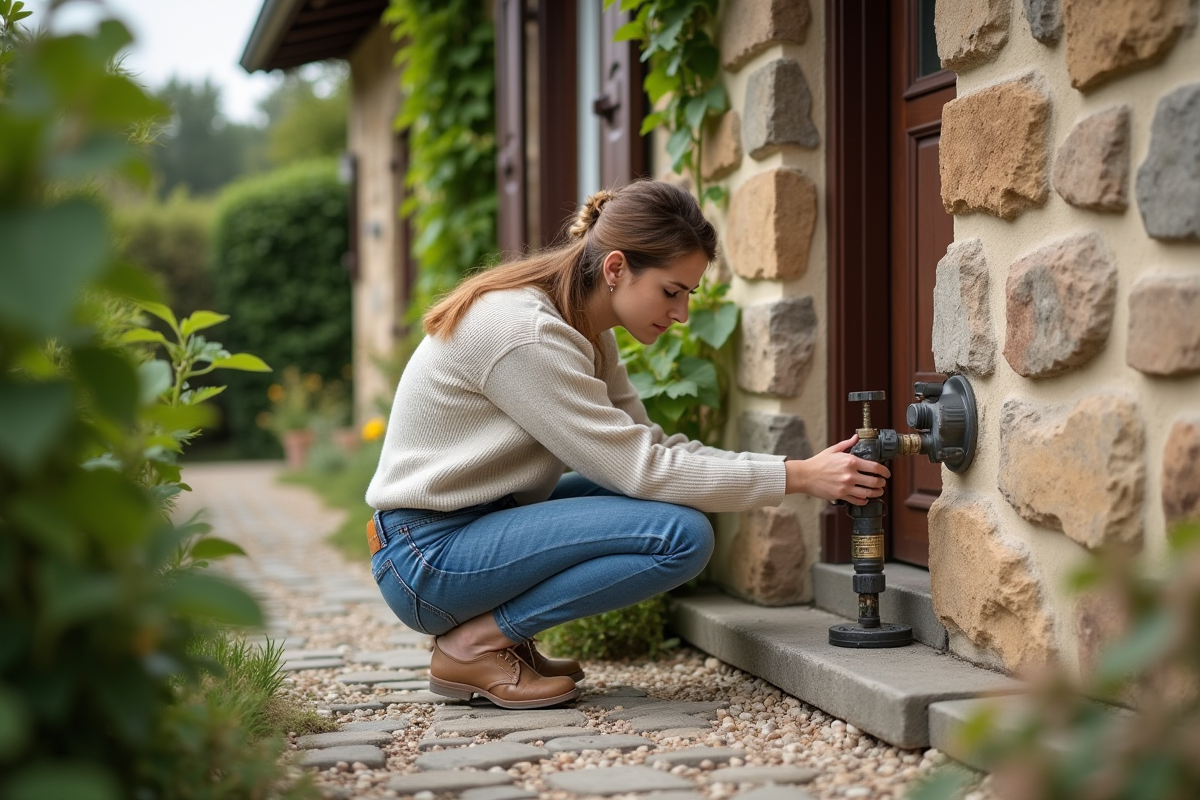 Jeune femme vérifiant un compteur d