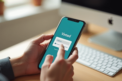 Mains tenant un smartphone avec l app Vinted