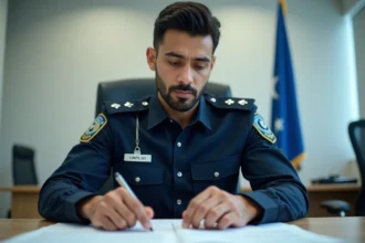 Officier de douane nord-africain en uniforme au bureau