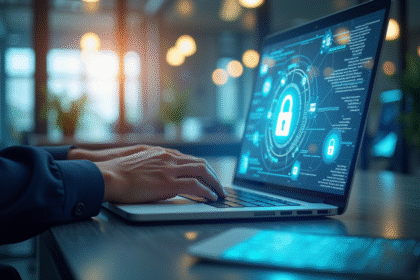 Professionnel dans un bureau moderne avec hologrammes de sécurité