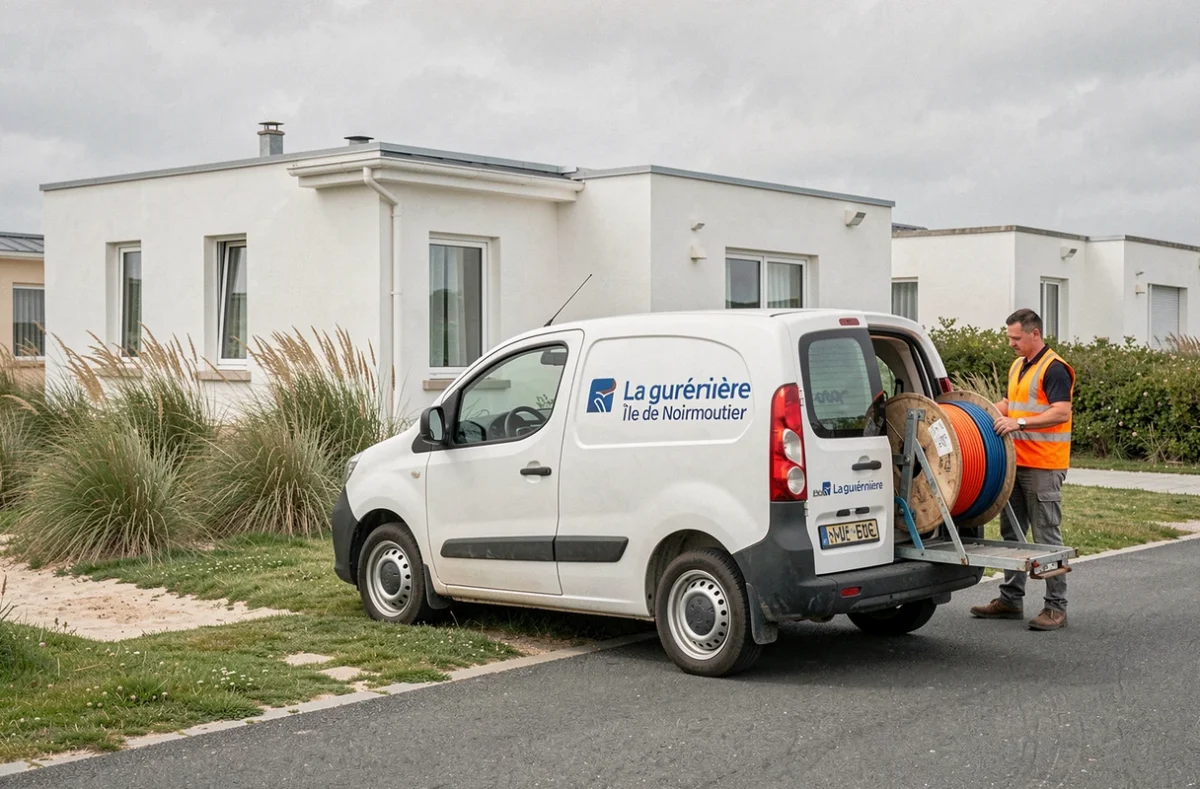 Camionnette de l'entreprise RABALLAND SARL garée devant une propriété à La Guérinière sur l'île de Noirmoutier