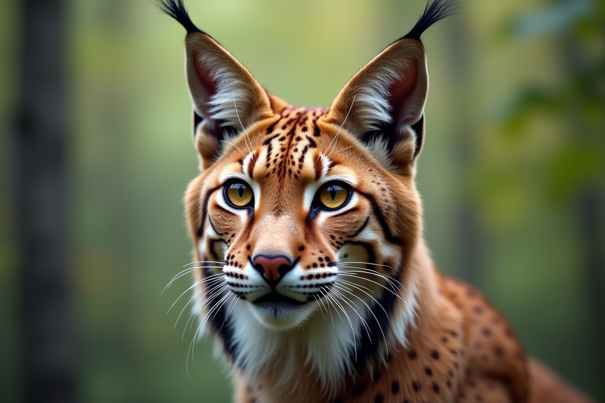 Tete de lynx eurasien avec oreilles pointues et moustaches